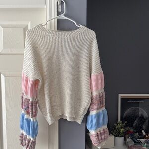 Colorful Knit Sweater with Pink and Blue Accents